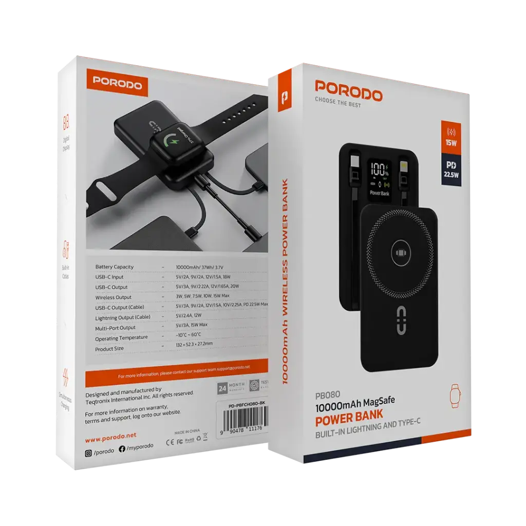 PORODO PB080 10000mAH 15W MagSafe Power Bank With Built-in-Lighting & Type-C